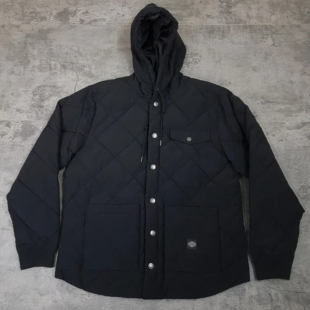 HARLEY DAVIDSON Motorcycle Forever Harley Quilted Hooded Jacket Mens Size LARGE‎